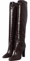 Brown Exotic Leather Heels High Boots Shoes 2
