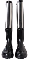 Black Rubber Knee High Flat Boots Shoes 1