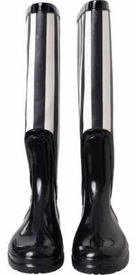 Black Rubber Knee High Flat Boots Shoes