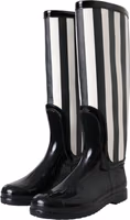 Black Rubber Knee High Flat Boots Shoes 2