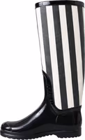 Black Rubber Knee High Flat Boots Shoes 4