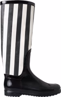 Black Rubber Knee High Flat Boots Shoes 5