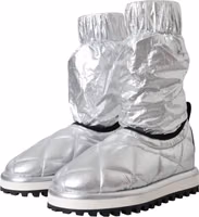 Metallic Silver Quilted Logo Patch Boot Shoes 2