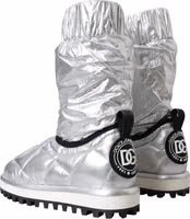 Metallic Silver Quilted Logo Patch Boot Shoes 3