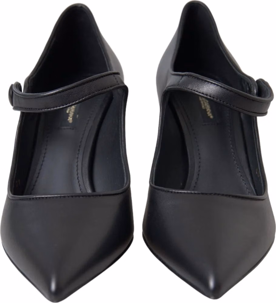 Black Leather Logo Heels Mary Janes Pumps Shoes