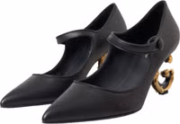 Black Leather Logo Heels Mary Janes Pumps Shoes 2