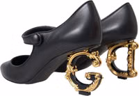 Black Leather Logo Heels Mary Janes Pumps Shoes 3