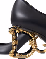 Black Leather Logo Heels Mary Janes Pumps Shoes 4