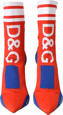 Red Blue Stretch Sock Style Ankle Boots Logo Shoes