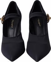 Black Mary Jane Jersey Crystal Pumps Shoes 1