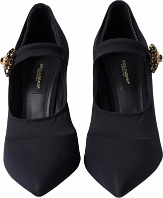 Black Mary Jane Jersey Crystal Pumps Shoes