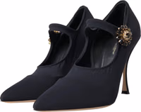 Black Mary Jane Jersey Crystal Pumps Shoes 2