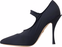 Black Mary Jane Jersey Crystal Pumps Shoes 4