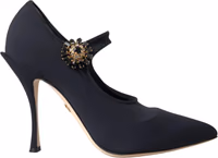 Black Mary Jane Jersey Crystal Pumps Shoes 5