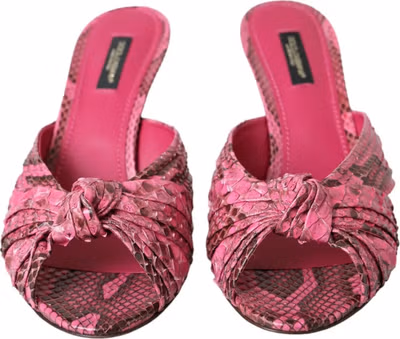 Pink Exotic Leather Kitten Heels Slides Shoes