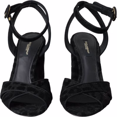 Black Leopard Suede Heels Sandals Shoes