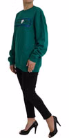 Green Cotton Logo Print Long Sleeves Pullover Sweater 2