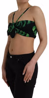 Black Green Leaf Silk Halter Cropped Top 2