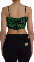 Black Green Leaf Silk Halter Cropped Top 3