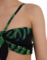 Black Green Leaf Silk Halter Cropped Top 5