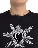 Black Sacred Heart Print Cotton Lace T-shirt 3