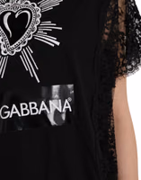 Black Sacred Heart Print Cotton Lace T-shirt 4