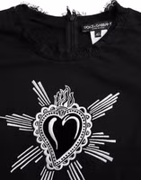Black Sacred Heart Print Cotton Lace T-shirt 5