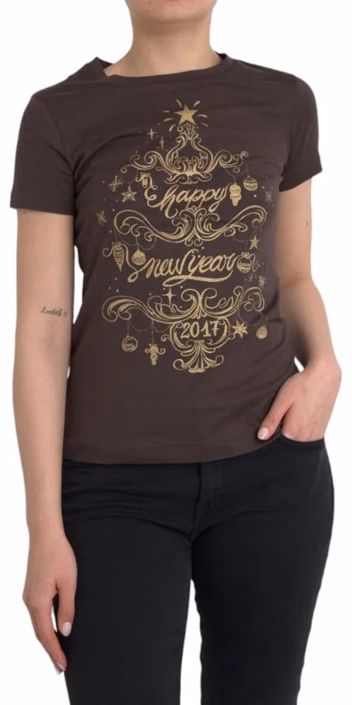 Brown Crewneck 2017 Motive Print T-shirt