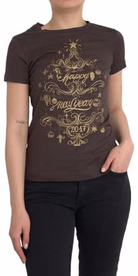 Brown Crewneck 2017 Motive Print T-shirt