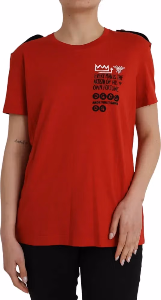 Red Cotton Graphic Print Crew Neck T-shirt