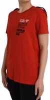 Red Cotton Graphic Print Crew Neck T-shirt 2