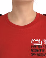 Red Cotton Graphic Print Crew Neck T-shirt 4