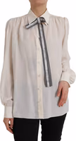 Off White Long Sleeve Button Down Blouse Top 1