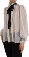 Off White Silk Blend Ascot Collar Blouse Top 2