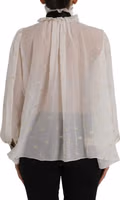 Off White Silk Blend Ascot Collar Blouse Top 3