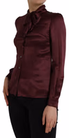 Maroon Ascot Collar Long Sleeve Top Blouse 2