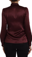 Maroon Ascot Collar Long Sleeve Top Blouse 3