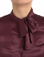 Maroon Ascot Collar Long Sleeve Top Blouse 4