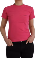 Pink Cotton Crew Neck Short Sleeves Tee T-shirt 1