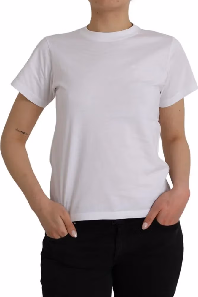White Cotton Crew Neck Short Sleeves T-shirt