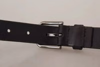 Black Calf Leather Classic Metal Logo Buckle Belt 1