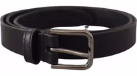 Black Calf Leather Classic Metal Logo Buckle Belt 2