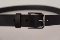 Black Calf Leather Classic Metal Logo Buckle Belt 3