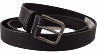 Black Calf Leather Classic Metal Logo Buckle Belt 5