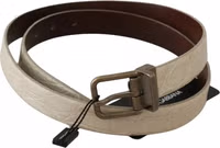 Cream Beige Gold Buckle Waist Leather Belt 2