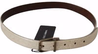 Cream Beige Gold Buckle Waist Leather Belt 3