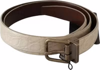 Cream Beige Gold Buckle Waist Leather Belt 4