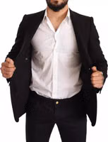 Black Wool Slim Fit Coat Jacket Blazer 4