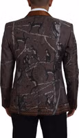 Bronze Monkey Print Silk Slim Jacket Blazer 2