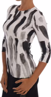 White Black Striped Printed Blouse Top 2